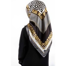 Violla Twill Çizgili Barok Desenli Gri Renkli 90X90 Eşarp (Ipek Içermez) Kenar Dikiş Şekli El Dikişli