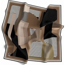 Violla Twill Çizgili ve Geometrik Desenli Bej Renkli 90X90 Eşarp (Ipek Içermez) Kenar Dikiş Şekli El Dikişli