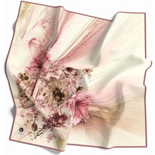 Violla Twill Çiçek Desenli Pudra Renkli 90X90 Eşarp (Ipek Içermez) Kenar Dikiş Şekli El Dikişli