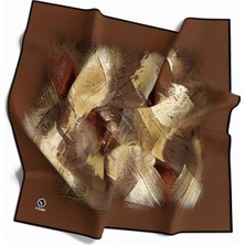 Violla Twill Fırça Efektli Desenli Taba Renkli 90X90 Eşarp (Ipek Içermez) Kenar Dikiş Şekli El Dikişli
