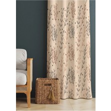 Alamodecor Yaprak ve Çiçek Desenli Krem Tonlarında Iskandinav Model Oturma Odası & Salon Fon Perde Tek Kanat