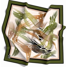 Violla Twill Geometrik Desenli Haki - Hardal Renkli 90X90 Eşarp (Ipek Içermez) Kenar Dikiş Şekli El Dikişli