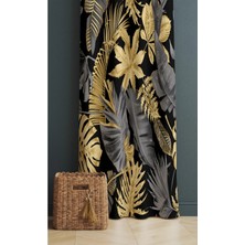 Alamodecor Gold Gri Yaprak Desen Elegant Model Tek Kanat Oturma Odası Salon Fon Perde