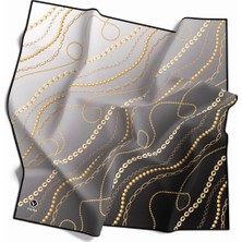 Violla Kristal Degradeli ve Zincir Desenli Gümüş Renkli 90X90 Eşarp (Ipek Içermez) Kenar Dikiş Şekli El Dikişli