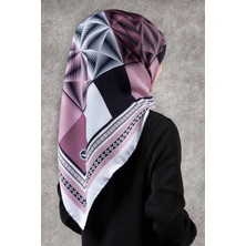 Violla Twill Geometrik Desenli Pudra - Krem Renkli 90X90 Eşarp (Ipek Içermez) Kenar Dikiş Şekli El Dikişli