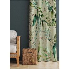 Alamodecor Yeşil Tropikal Yaprak Desenli Oturma Odası § Salon Fon Perdesi Tek Kanat