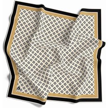 Violla Kristal Monogram Desenli Krem Renkli 90X90 Eşarp (Ipek Içermez) Kenar Dikiş Şekli El Dikişli