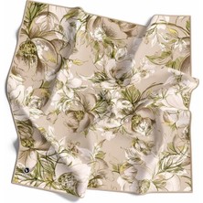 Violla Rayon Güllerin Içinden Desenli Bej Renkli 90X90 Eşarp (Ipek Içermez) Kenar Dikiş Şekli El Dikişli