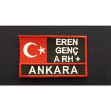 Çukurova Ütü Isimlik Bayraklı Cırtlı Kan Gurubu Patch Arma Nakış Cırtlı, 9 cm x 5,5 cm