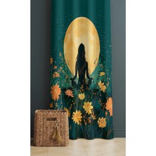 Alamodecor Yoga Yapan Ay Kadın Model Çiçekli Tek Kanat Genç Odası Fon Perde
