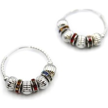 İsmiyle Al Taşlı Halka Küpe - Gümüş