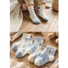 5 Çift Çocuk Mavi Ayıcık Desenli Çorap