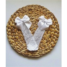 İsmiyle Al Beyaz Fileli Diz Altı Fiyonklu Kız Çocuk Çorap