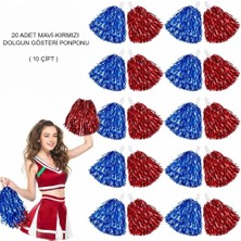 K-Yonlineticaret Kırmızı Mavi Metalik Dolgun Gösteri Ponponu 20 Adet (10 Çift)