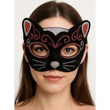 Uslucan Alışveriş Kadife Dokulu Simli Kedi Maskesi Kırmızı Gümüş Detaylı