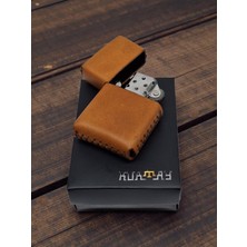 %100 Gerçek Deri Kılıflı Benzinli Çakmak – Taba