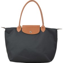 Ramimse Katlanır Fermuarlı Büyük Boy Siyah Taba Kadın El Kol Omuz ve Plaj Çantası