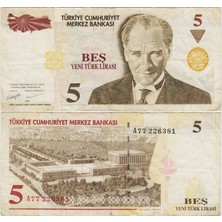 Banknoting 8. Emisyon 5 Ytl A77 Yeni Türk Lirası. Çok Temiz