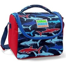 SHC4200 Coral High Erkek Çocuk Okul Beslenme Çantası - Isı Yalıtımlı Lacivert Kırmızı Köpekbalığı Baskılı