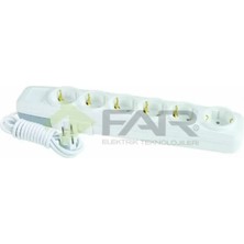 Far Grup Priz, 6'lı, 5 M, Çocuk Korumalı, Topraklı, Beyaz