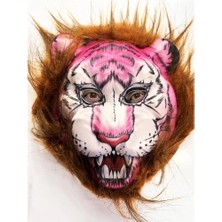 Flamex Kahverengi Saçlı Pembe Yüz Peluş Kurt Kaplan Maskesi 26 No