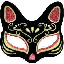 Uslucan Alışveriş Siyah Süet Kırmızı Sarı Simli Kedi Maskesi