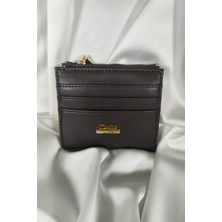 Armalı Koyu Kahve Kadın Cüzdanı Çıtçıtlı Kapaklı, Içten Fermuarlı, Kartlık Bölmeli