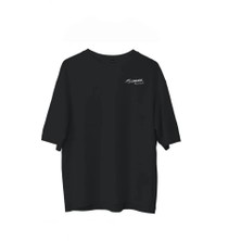 Çamaşır Kenti Unisex Bisiklet Yaka Baskılı Oversize T-Shirt - Siyah