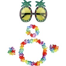 Magicool Renkli Ananas Gözlük, Taç, Kolye ve Bileklik Seti