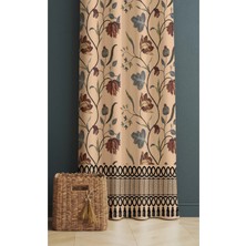 Alamodecor Antika Vintage Etnik Eski Köy Perde Desenli Çiçekli Fon Perde Tek Kanat