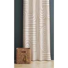 Alamodecor Iskandinav Model Krem Rengi Geometrik Etnik Desenli Baskılı Fon Perde ( Fon Perde)