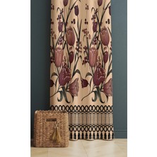 Alamodecor Antika Vintage Etnik Eski Köy Perde Desenli Çiçekli Fon Perde Tek Kanat