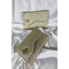 Simli Altın Kadın Cüzdanı Çıtçıtlı Kapaklı, Bozuk Para Gözlü, Kartlık Bölmeli