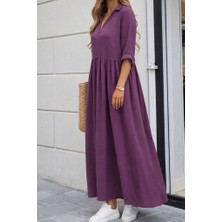 Bemy Çarşı Kadın Truvakar Kollu V Yakalı Yırtmaçlı Uzun Aerobin Elbise