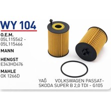 Wunder Filter Volkswagen Passat-Skoda Super B 2,0 Tdı - G105 Uyumlu Yağ Filtresi Wy 104