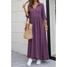 Arben Boutique Kadın Truvakar Kollu V Yakalı Yırtmaçlı Uzun Aerobin Elbise