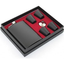 Uslucan Alışveriş Paslanmaz Çelik 4 Shot Bardaklı Matara Seti Siyah Renk