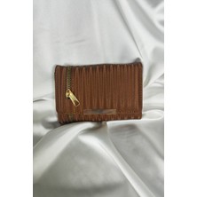 Leaf Accessory Kahve - Melanj Kadın Cüzdanı Çıtçıtlı Kapaklı, Içten Fermuarlı, Kartlık Bölmeli