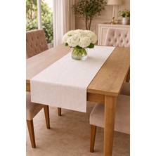 Rona Home Premium Keten Dokulu Kaliteli Kumaş Masa Runner Ranır - Modern Şık Dekoratif Ekru Masa Runnerı Ranır