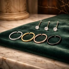 Begonia Accessories 925 Ayar Gümüş,3 Adet Tektaş. Silver,gold,black,rose Halka, 7 Adet Hızma Set