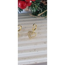 Vip Gold Renk Zirkon Taşlı Kalp Küpe