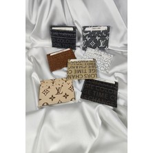 Leaf Accessory Unisex Kartlık Gri Yazı Desenli,siyah, 1. Sınıf Vinlex Deri, 7 Tane Kart Koyma Cepli