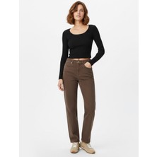 LTB Uzun Kollu Kayık Yaka Crop Antrasit Sweatshırt