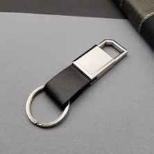 Deri Siyah Gümüş Metal Anahtarlık