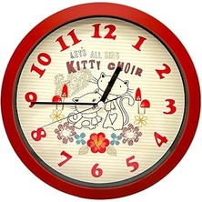 SHC4200 Serisi Kıtty Desenli Kırmızı Duvar Saati 25 cm