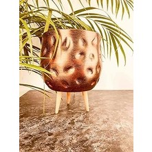 SHC4200 Bitki Tasarımı Ev Dekorasyon Aksesuar Bakır Desenli Toprak Saksı Saksılık Salon Çiçeklik 3 Ayaklı -