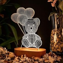 SHC4200 Balon Tutan Sevimli Ayıcık 3 Boyutlu LED Lamba USB Bağlantılı Sarı Işık