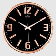 SHC4200 Galaxy Serisi Metal Çerçeveli Kabartma Rakamlı Bombe Camlı 35 cm Duvar Saati Bakır -Siyah