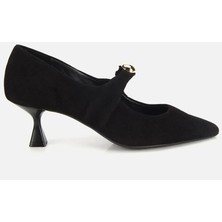 Hotiç Kadın Süet Deri Siyah Gold Toka Detaylı İnce Topuklu Stiletto