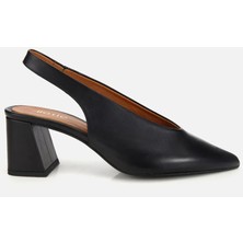 Hotiç Kadın Deri Siyah Arkası Açık Kalın Topuklu Ayakkabı